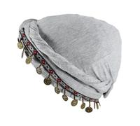 Uqezagpa Turban ethnique pour femme avec garniture de pièces de monnaie tête de mort queue torsadée pour femme bandanas pull tendance sport respirant couvre-chef, gris clair, Taille unique