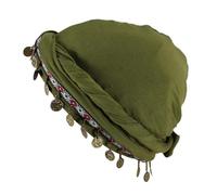 Uqezagpa Turban ethnique pour femme avec garniture de pièces de monnaie tête de mort queue torsadée pour femme bandanas pull tendance sport respirant couvre-chef, vert militaire, Taille unique