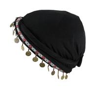 Uqezagpa Turban ethnique pour femme avec garniture de pièces de monnaie tête de mort queue torsadée pour femme bandanas pull tendance sport respirant couvre-chef, Noir , Taille unique