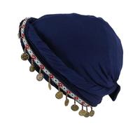 Uqezagpa Turban ethnique pour femme avec garniture de pièces de monnaie tête de mort queue torsadée pour femme bandanas pull tendance sport respirant couvre-chef, bleu marine, Taille unique