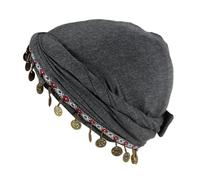 Uqezagpa Turban ethnique pour femme avec garniture de pièces de monnaie tête de mort queue torsadée pour femme bandanas pull tendance sport respirant couvre-chef, gris foncé, Taille unique