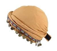 Uqezagpa Turban ethnique pour femme avec garniture de pièces de monnaie tête de mort queue torsadée pour femme bandanas pull tendance sport respirant couvre-chef, kaki, Taille unique