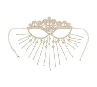 Uqezagpa Voile de visage indien avec strass pour femme - Accessoire pour bal de fin d'année, fête, Size 29.5x24cm/11.61x9.45in, Alliage et strass, Béryl