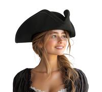 UQJE Chapeau de pirate authentique pour femme adulte en cuir tricorne accessoire de costume colonial d'Halloween - noir