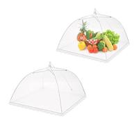 UQMIQURA 2 Pièces Cloche Alimentaire Pliable Anti Insectes, Anti-Mouche Couvercle de Nourriture en Maille Pliant Tente Parapluie, Anti-moustiques Protection pour Nourriture, Fruits, Barbecue (Blanc)