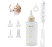 UQMIQURA Biberon d'élevage pour chat, animal de compagnie, biberon en silicone pour bébé, nouveau-né, animal de compagnie, petits chiens, chiots, chats, lait, avec kit de pinceaux à tétons (60 ml)