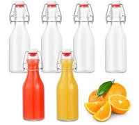 UQMIQURA Lot de 6 bouteilles en verre avec bouchon mécanique - 250 ml - Petites bouteilles à remplir - Bouteille à étrier à remplir - Bouteille à jus pour huile, vinaigre, jus et limonade