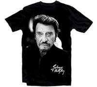 UQSQYDIYO Johnny Hallyday Star Homme Noir Mens Black T-Shirt