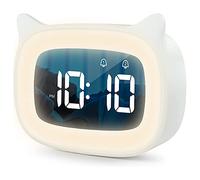 UQTUKO Réveil Enfant Educatif, Radio reveil Enfant avec Veilleus Jour/Nuit Deux Alarmes 18 Types de Musique LED Numerique Lumineux avec Snooze Rechargeable reveil educatif pour Garçons Filles, Blanc