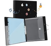 Uquelic Classeur A4 à 2 anneaux avec 6 pochettes perforées | ouverture oblique et 1 pochette A4, organiseur de documents pour l'école et le bureau, Bleu