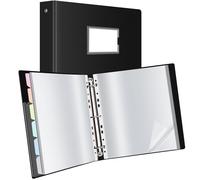 Uquelic Classeur A4 Anneaux avec 50 Pochette Plastique et 6 Pages Intercalaires Couleur Macaron, Classeur à Pochettes en Plastique pour Documents, Certificats, Reçus, Noir