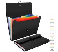 Uquelic Trieur 7 Compartiments | Lot de 2 Pièces | Extensible Pochettes pour Documents, Rangement Papier Administratif Accordéon Organiseur de Dossiers de Fichiers (Sergé Noir)