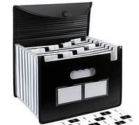Uquelic Trieur Document A4 Extensible 24 Compartiments Porte Document Accordéon Document Fichier Wallet Boite de Classement avec un Couvercleet Porte-cartes de Visite（Noir et blanc）