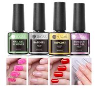 UR SUGAR Base et Top Coat Vernis Semi Permanent, Dissolvant Vernis Semi Permanent et Extension Builder Nail Gel Set 4 Bouteilles, Finition Vernis à ongles Gel UV Manucure Kit Pour Débutants