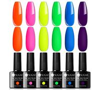 UR SUGAR Vernis Semi Permanent Fluo, Vernis à Ongles Néon Jaune Blue Rouge Fluorescent Neon, UV Gel Soak Off Manucure pour Cadeaux Fête des Mères Halloween 6PCS