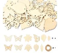 UR URLIFEHALL 1 Ensemble de Tranches de Bois Brut en Forme de Papillon et de Feuille avec Yeux et Cordes pour Peinture, Artisanat, Décorations Murales et de Sapin