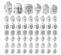UR URLIFEHALL 60 perles d'espacement de tête de Bouddha en argent tibétain, 6 styles, perles spirituelles vintage pour bijoux et décoration de cheveux