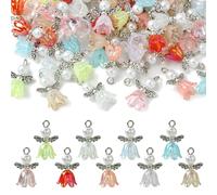 UR URLIFEHALL 90 pièces 9 styles d'anges gardiens colorés breloques en acrylique avec ailes d'ange tibétaines pour travaux manuels de bijoux