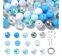 UR URLIFEHALL Kit de fabrication de 50 perles rondes bleues sur le thème de l'hiver avec chaîne métallique pour bijoux, travaux manuels, guirlande de fête