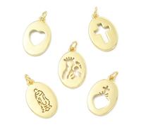 UR URLIFEHALL Lot de 10 breloques ovales en laiton 5 styles Jésus en or véritable 18 carats - Breloques ovales Vierge Marie pour bricolage, colliers religieux, bracelets, bijoux