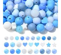 UR URLIFEHALL Lot de 100 perles focales rondes en silicone série bleue en forme d'étoile et de cœur pour stylos à perler, artisanat, porte-clés, sangles de téléphone, bijoux
