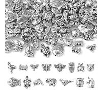 UR URLIFEHALL Lot de 150 perles d'espacement d'animaux en argent tibétain, licorne, ours, hibou, oiseau, papillon, abeille, bijoux, accessoires pour cheveux
