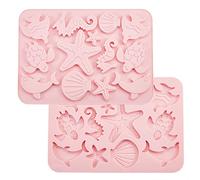 Ur Urlifehall - Lot de 2 moules de cuisson en silicone de qualité alimentaire en forme d'organisme marin, pour chocolat, bonbons, biscuits, savons