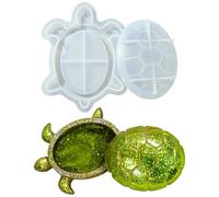 UR URLIFEHALL Lot de 3 moules de rangement en résine époxy en forme de tortue en silicone avec couvercle pour rangement de colliers, loisirs créatifs, bougeoir