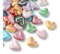 UR URLIFEHALL Lot de 50 perles colorées en acrylique en forme de cœur avec motif dessiné à la main pour bijoux, porte-clés, loisirs créatifs, décoration de la maison