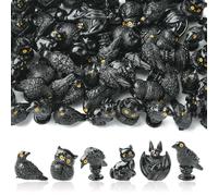 UR URLIFEHALL Lot de 60 mini figurines d'animaux 3D en résine - 6 styles - Noir - Chat hibou corbeau - Figurines pour micro paysage effrayant - Décoration de table de fête