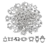 UR URLIFEHALL Lot de 70 pièces, 7 styles de cadres de perles tibétaines en argent avec motifs d'animaux, fleurs, main de Fatma, pour connecteurs de cadres d'embrassade de perles pour la fabrication