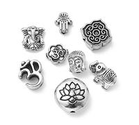 UR URLIFEHALL - Lot de 80 perles tibétaines en argent pour la religion - 8 styles - Perles de Hamsa, main, éléphant, Bouddha et fleur - Pour la fabrication de bijoux et l'artisanat DIY
