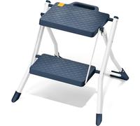 Urackify Échelle Marchepied 2 Marches en Acier Robuste, Pédales Larges Antidérapantes avec Poignée, Échelle Pliable Sécurisée Patins Antidérapants, Charge 150 kg, Idéale Maison Cuisine, Bleu