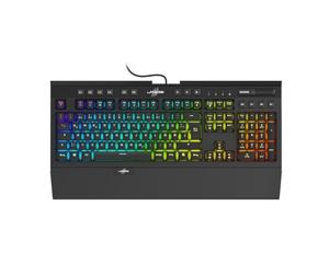 uRage Clavier de Jeu « Exodus 900 Mechanical » QWERTZ (Clavier Gamer, mécanique, commutateurs tactiles Bleu, Disposition DE, Anti-ghosting, Touches rétroéclairées RVB, Repose-Poignets, câble) Noir