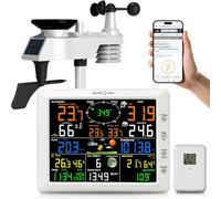 Urageuxy Station Météo Intérieur Extérieur Sans Fil Connectée avec Écran HD 20,5 cm, Pluviomètre, Anémomètre, Thermohygromètre, UV, Prévisions Météo, Baromètre, Phases de Lune