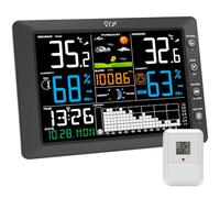 Urageuxy Station Meteo Sans Fil avec Capteur Extérieur Grand Écran Couleur, Thermomètre Intérieur Extérieur, Hygromètre, Prévisions Météo, Portée 100M, Pression Atmosphérique, Radio-Réveil DCF, Alarme