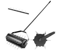 Uranshin Aérateur de pelouse roulant manuel robuste avec 39 pointes pré-attachées et poignée réglable de 177,8 cm, rouleau aérateur de pelouse adapté pour pelouse, jardin et cour