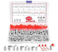 URAQT 110pcs Graisseur a Visser, Assortiment Mamelons Graisse Hydraulique M6 M8 M10, Raccords Filetés Mâles (Droit 180°/45°/90°) avec Couverture Anti-Poussière pour Tracteurs & Équipement Mécanique