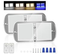 URAQT 12V Lumière Intérieure à LED, 72 LED 800LM Plafonnier RV, 4 Modes d'éclairage 3 Niveaux de Luminosité Réglables vec Interrupteur Distance pour Voiture Camion Camping-Car Bateau Van (2 Pcs)