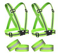 URAQT 2 Pièces Gilet de Sécurité vélo et 4 Pièces Bracelets de Sécurité, Haute Visibilité Polyester Gilet Vélo Réglable Elastique Gilet de Sécurité, pour Course/Faire du Vélo/Enfant/Unisexe