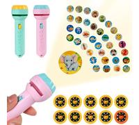 URAQT 2 Pièces Lampe Torche et Projecteur, Lampe de Poche Projecteur, Projecteur d'Histoires vec 10 Disques 80 Images, Jouet Éducatif pour Garçons Filles