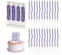 URAQT 24 Pièces Bougies d'anniversaire Torsadées, Bougies de Gâteau en Spirale avec Supports pour la Décoration de Fête de Gâteau de Mariage D'anniversaire,Plaqué or Massif Bleu Foncé