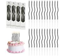 URAQT 24 Pièces Bougies d'anniversaire Torsadées, Bougies de Gâteau en Spirale avec Supports pour la Décoration de Fête de Gâteau de Mariage D'anniversaire,Noir à Pois Dorés