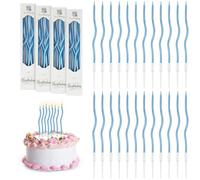 URAQT 24 Pièces Bougies d'anniversaire Torsadées, Bougies de Gâteau en Spirale avec Supports pour la Décoration de Fête de Gâteau de Mariage D'anniversaire,Plaqué or Massif Bleu Clair