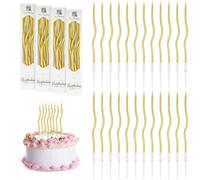 URAQT 24 Pièces Bougies d'anniversaire Torsadées, Bougies de Gâteau en Spirale avec Supports pour la décoration de fête de Gâteau de Mariage d'anniversaire (Or)