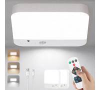 URAQT 2pcs Lampe de Plafonnier avec Détecteur de Mouvement, Plafonnier sans Fil Rechargeable, 3 Couleur 10 Dimmable Luminaire Télécommande Lampe LED Carré pour Chambre Couloir Garage Bureau Escalier