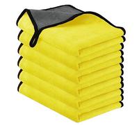 URAQT 500gsm Chiffons Microfibre de Nettoyage, 30x40cm 6pcs Chiffons de Nettoyage Extra épais en Microfibre Super Absorbant pour Lavage de Voiture, Séchage, Chiffons de Polissage（Jaune）
