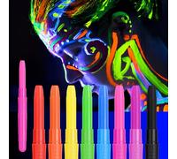 URAQT 8PCS Crayons de Peinture Fluo Fluorescents UV, pour Visage Corps | Crayons de Peinture Lumineux,Crayon Maquillage pour Enfants et Adultes, Festival, Anniversaire, Halloween, Maquillage Cosplay