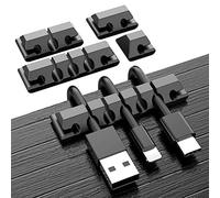 URAQT Attache Cable Adhesif, Organisateur Bureau Support de Câble, Range Pour Chargeur, Couteur, Téléphone (Noir, 5pcs)