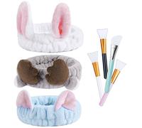 URAQT Bandeau de Maquillage, 3PCS Bandeau de Lavage en Microfibre Bowknot Avec 4PCS Pinceaux Masque Visage en Silicone Pour le Maquillage et les Soins du Visage
